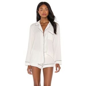 Eberjey Gisele Long Sleeve PJ Set in Pure Ivory & Navy